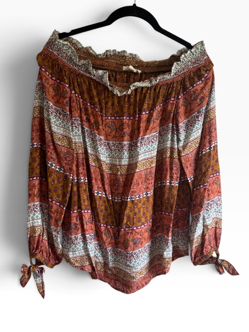 BeachLunchLounge S/P Boho Paisley Peasant Blouse Off Shoulder 100% Viscose